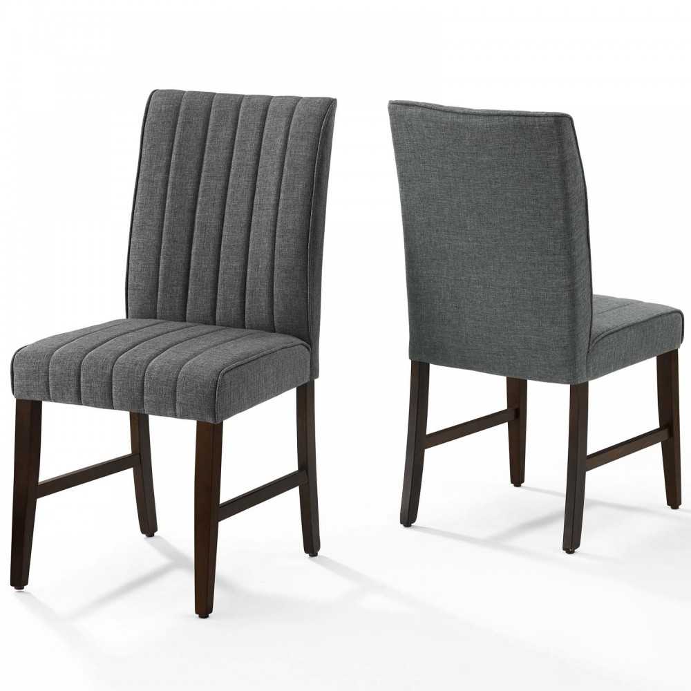 Motivate Channel Tufted Upholstered Fabric Dining Chair Set of 2, Gray