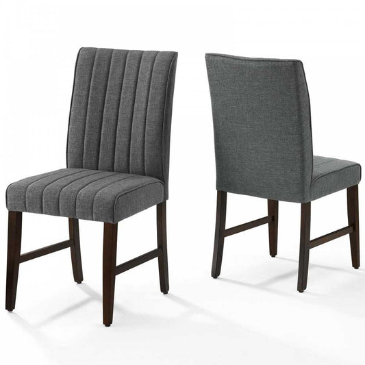 Motivate Channel Tufted Upholstered Fabric Dining Chair Set of 2, Gray