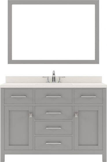 Caroline 48" Single Vanity in Grey, Quartz Top, Round Sink, Br Nickel Faucet, Mirror from Virtu USA