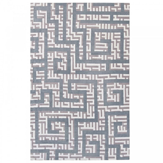 Nahia Geometric Maze 5x8 Area Rug, Ivory, Light Gray and Sky Blue
