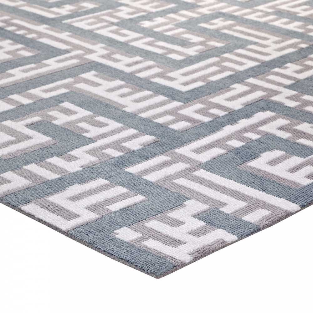 Nahia Geometric Maze 5x8 Area Rug, Ivory, Light Gray and Sky Blue