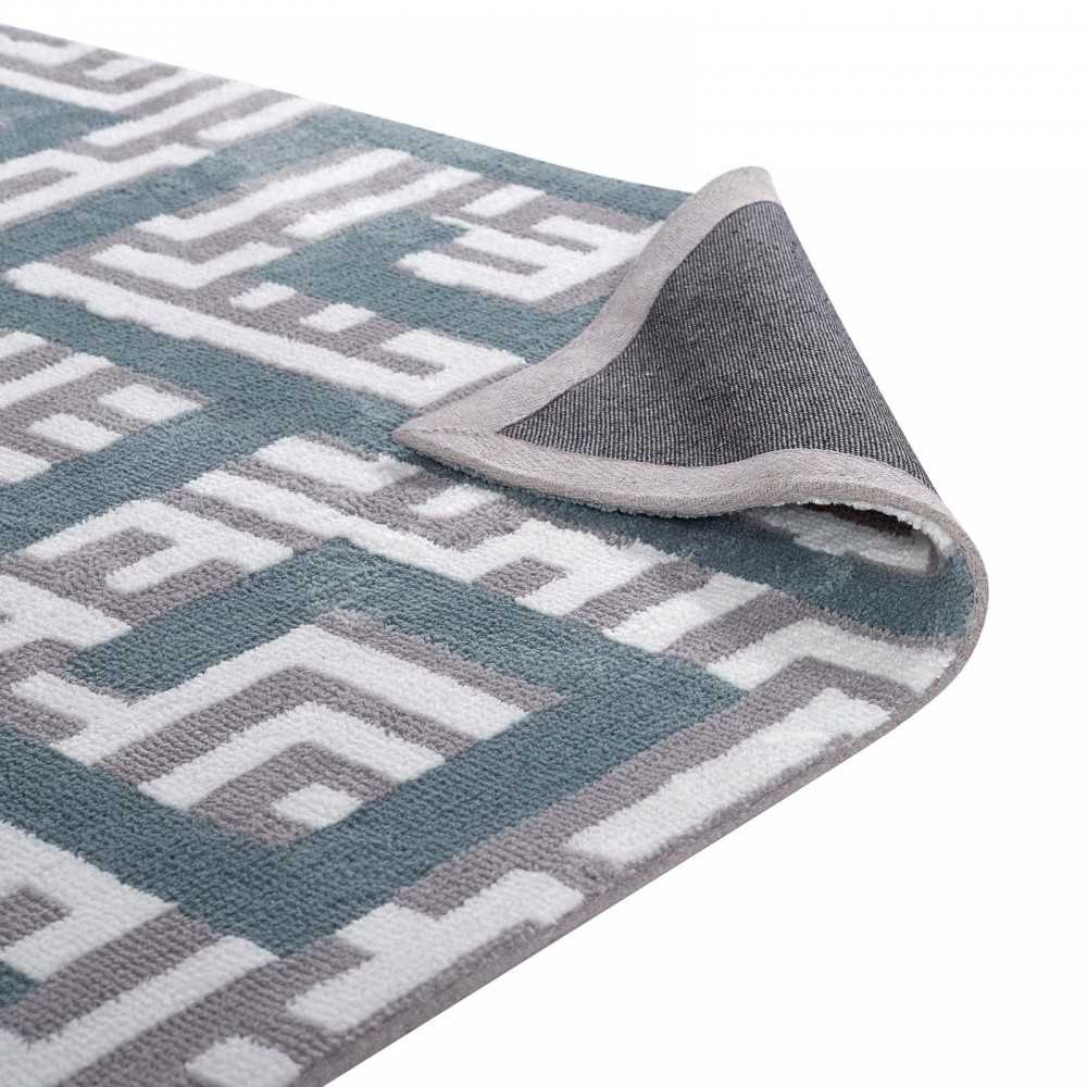 Nahia Geometric Maze 5x8 Area Rug, Ivory, Light Gray and Sky Blue