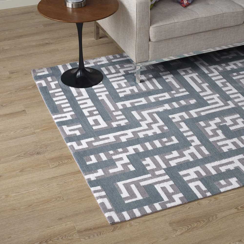 Nahia Geometric Maze 5x8 Area Rug, Ivory, Light Gray and Sky Blue