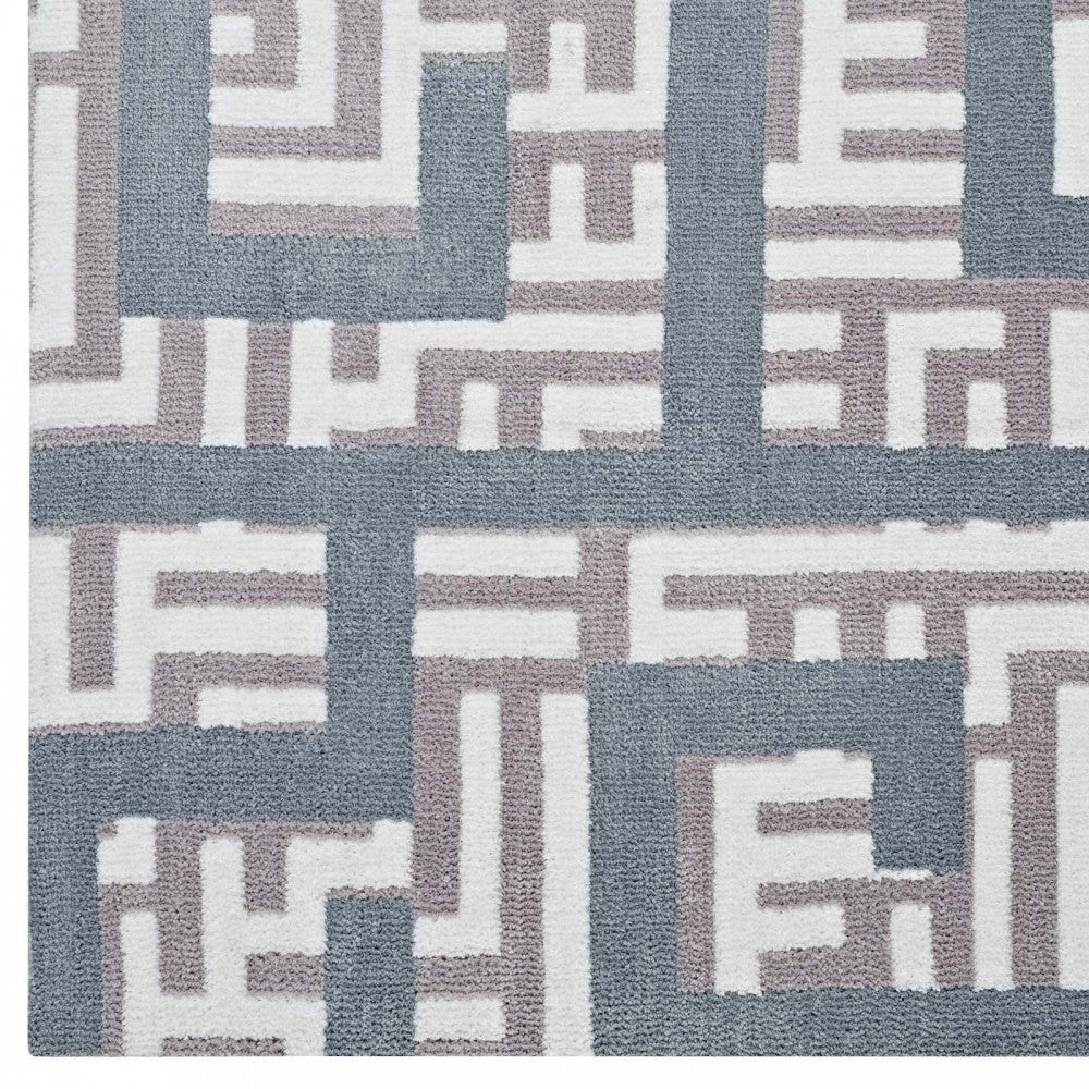 Nahia Geometric Maze 5x8 Area Rug, Ivory, Light Gray and Sky Blue