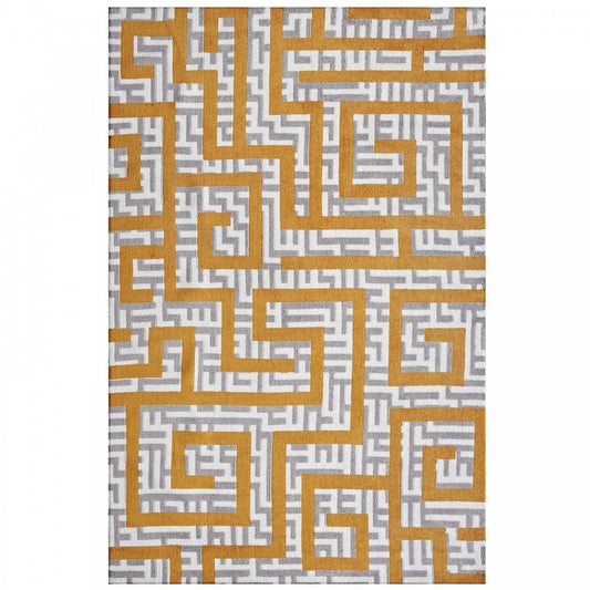 Nahia Geometric Maze 5x8 Area Rug, Ivory, Light Gray and Banana Yellow