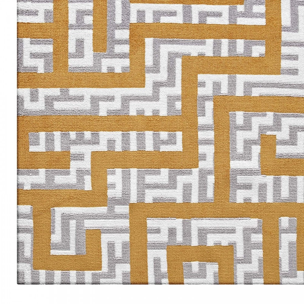 Nahia Geometric Maze 5x8 Area Rug, Ivory, Light Gray and Banana Yellow