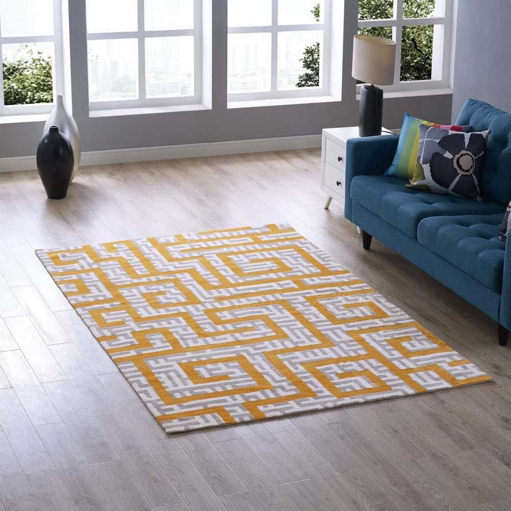 Nahia Geometric Maze 5x8 Area Rug, Ivory, Light Gray and Banana Yellow