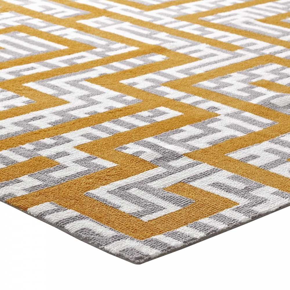 Nahia Geometric Maze 5x8 Area Rug, Ivory, Light Gray and Banana Yellow