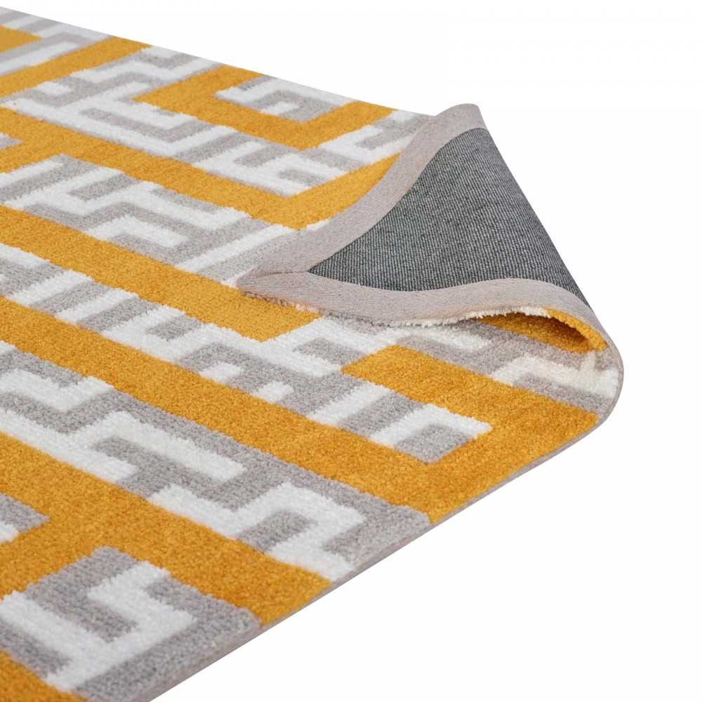 Nahia Geometric Maze 5x8 Area Rug, Ivory, Light Gray and Banana Yellow