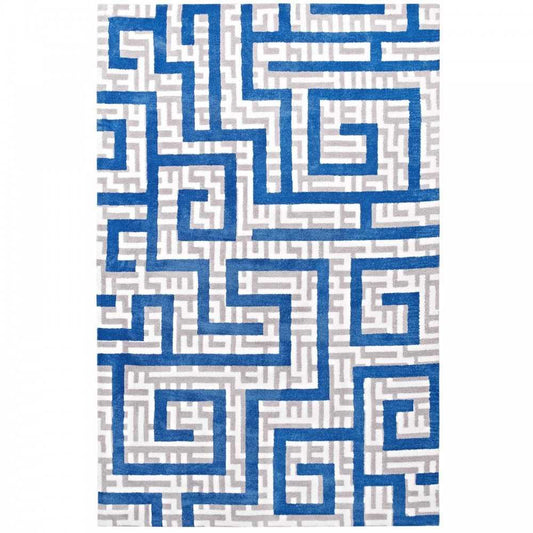 Nahia Geometric Maze 5x8 Area Rug, Ivory, Light Gray and Blue