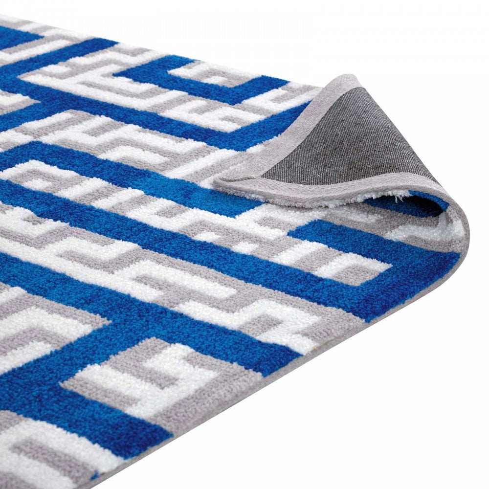 Nahia Geometric Maze 5x8 Area Rug, Ivory, Light Gray and Blue