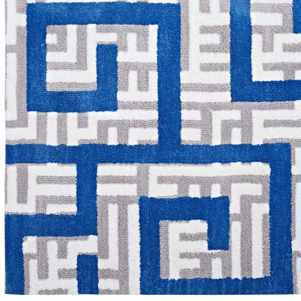 Nahia Geometric Maze 5x8 Area Rug, Ivory, Light Gray and Blue