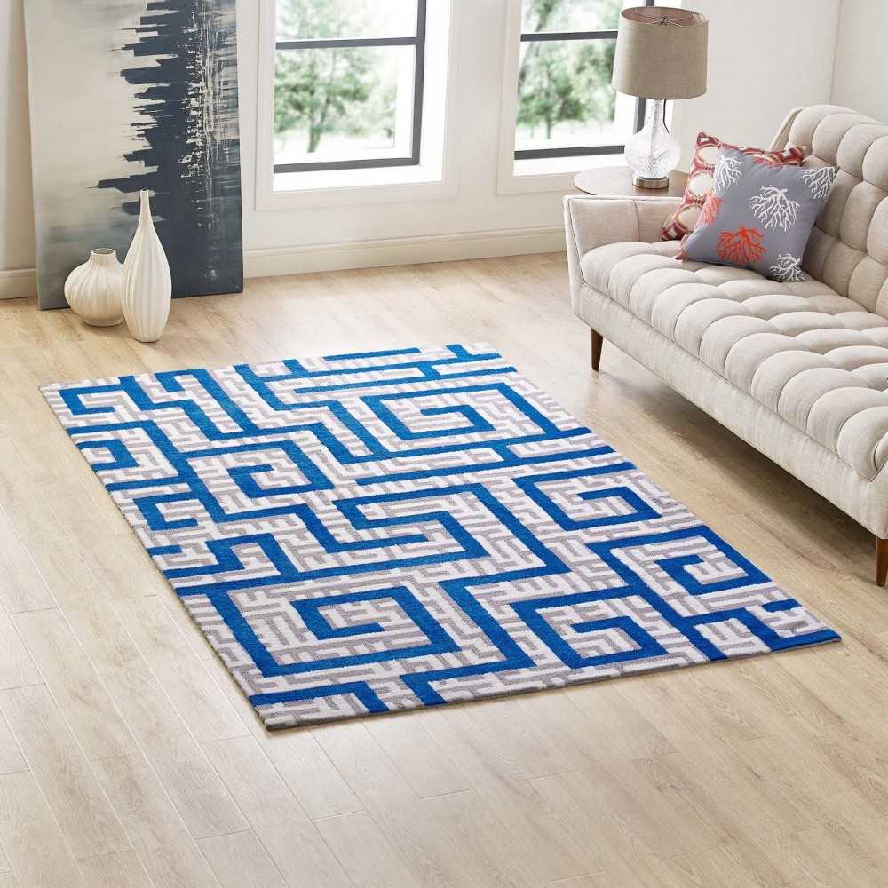 Nahia Geometric Maze 5x8 Area Rug, Ivory, Light Gray and Blue