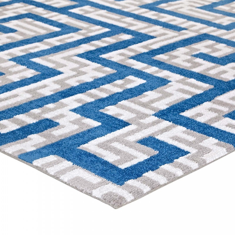 Nahia Geometric Maze 5x8 Area Rug, Ivory, Light Gray and Blue