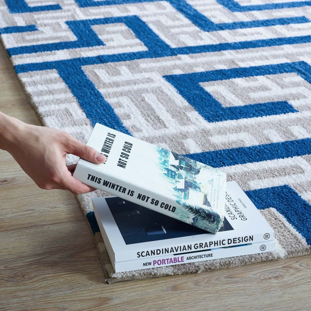 Nahia Geometric Maze 8x10 Area Rug, Ivory, Light Gray and Blue