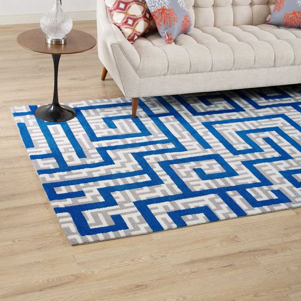 Nahia Geometric Maze 8x10 Area Rug, Ivory, Light Gray and Blue