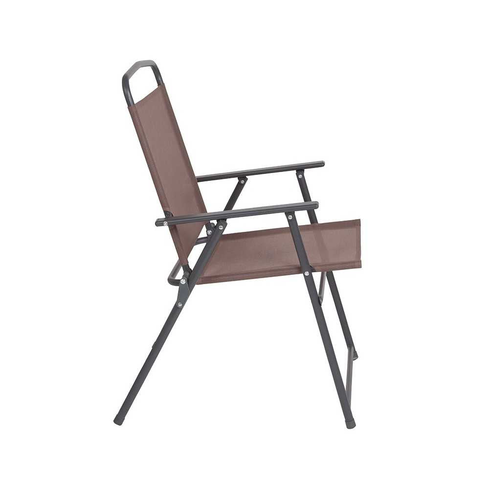 Nantucket 6 Piece Brown Patio Garden Set with Table, Tan Umbrella and 4 Folding Chairs