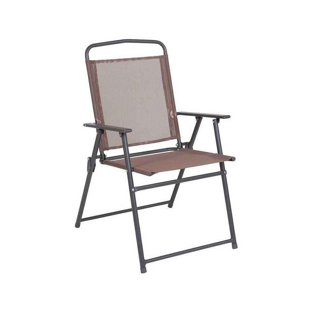 Nantucket 6 Piece Brown Patio Garden Set with Table, Tan Umbrella and 4 Folding Chairs