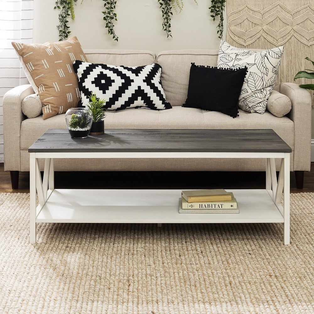 Natalee 48" Distressed Farmhouse Coffee Table - Gray/White Wash