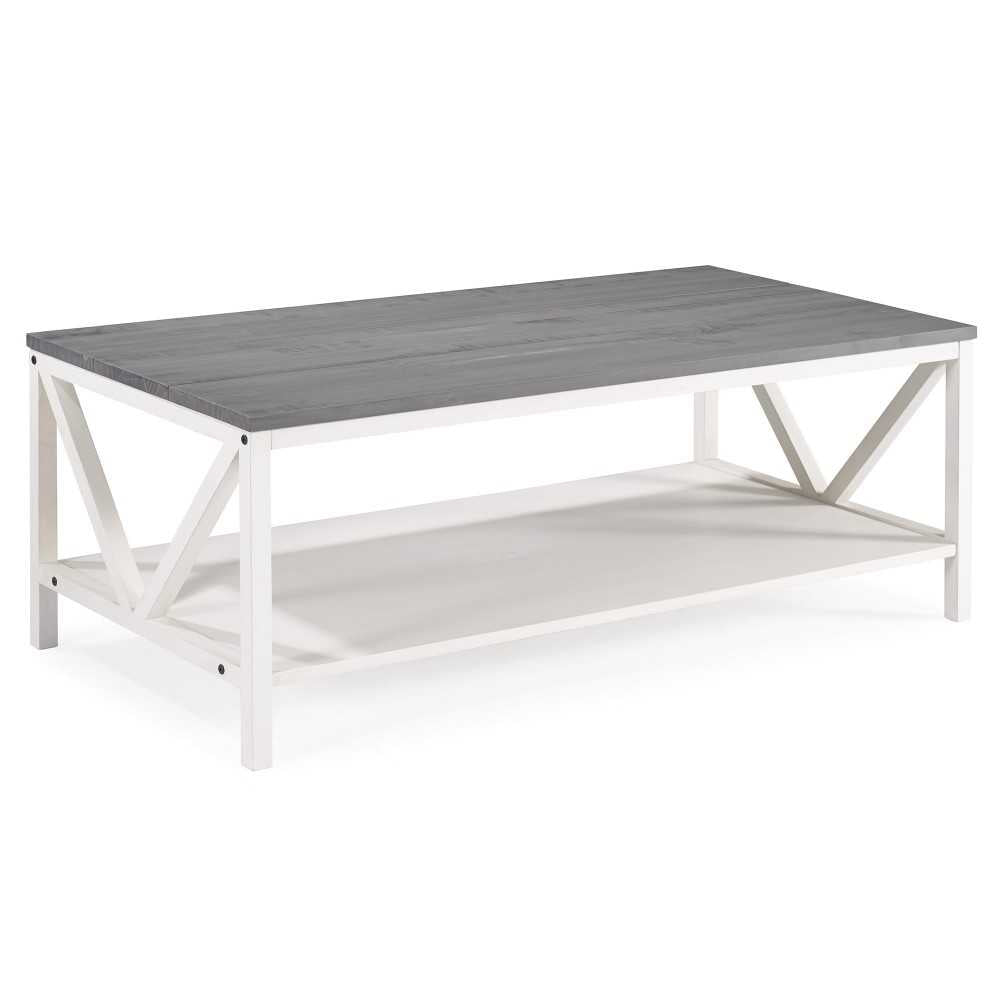 Natalee 48" Distressed Farmhouse Coffee Table - Gray/White Wash