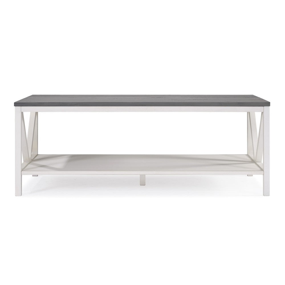 Natalee 48" Distressed Farmhouse Coffee Table - Gray/White Wash