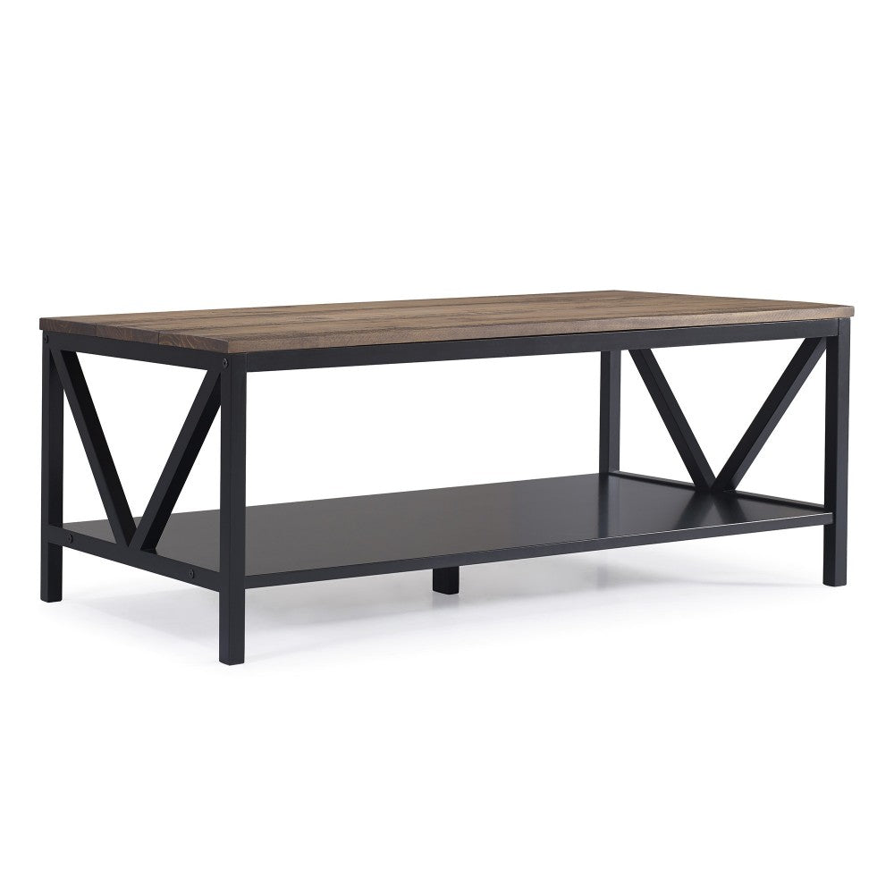 Natalee 48" Distressed Farmhouse Coffee Table - Rustic Oak/Black