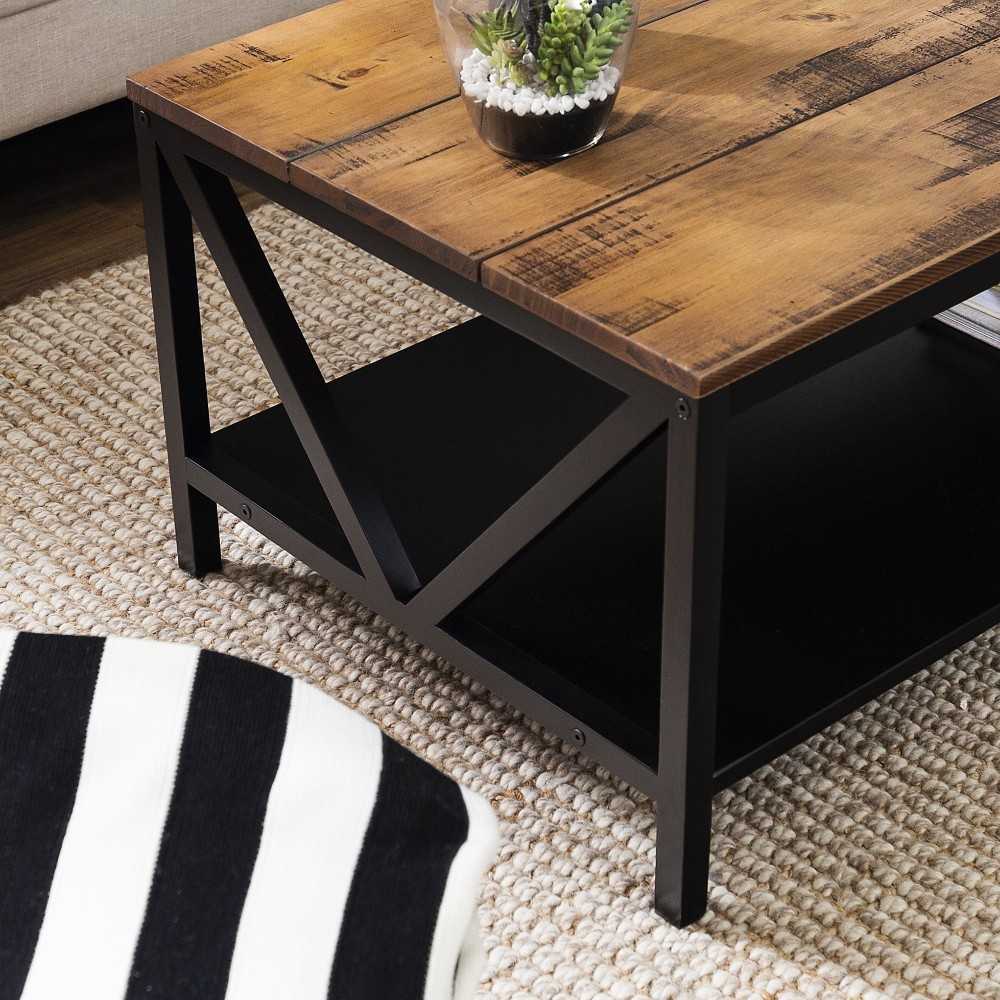 Natalee 48" Distressed Farmhouse Coffee Table - Rustic Oak/Black