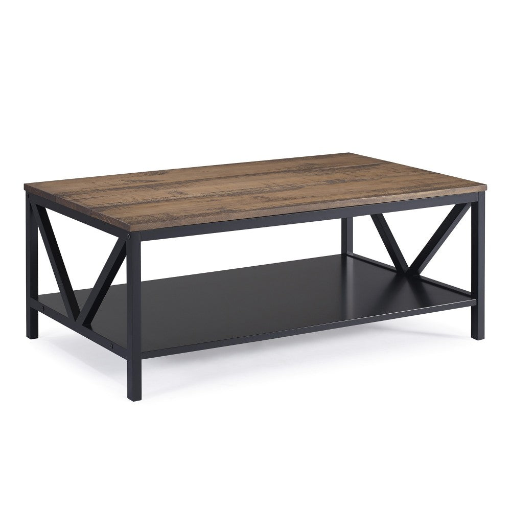 Natalee 48" Distressed Farmhouse Coffee Table - Rustic Oak/Black