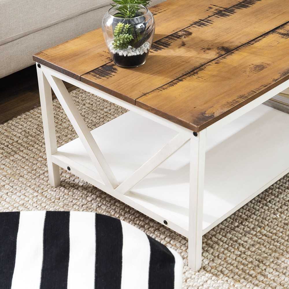 Natalee 48" Distressed Farmhouse Coffee Table - Rustic Oak/Black