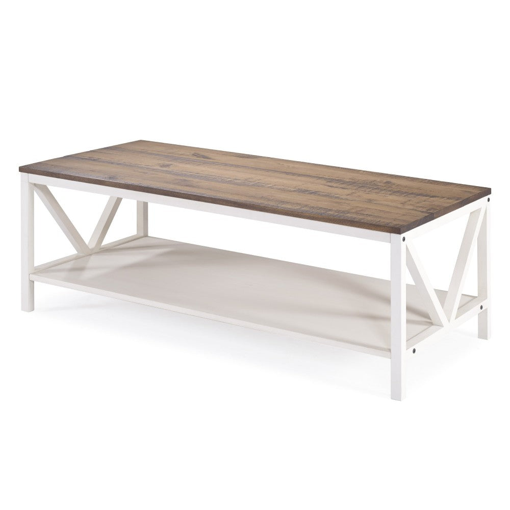 Natalee 48" Distressed Farmhouse Coffee Table - Rustic Oak/White Wash