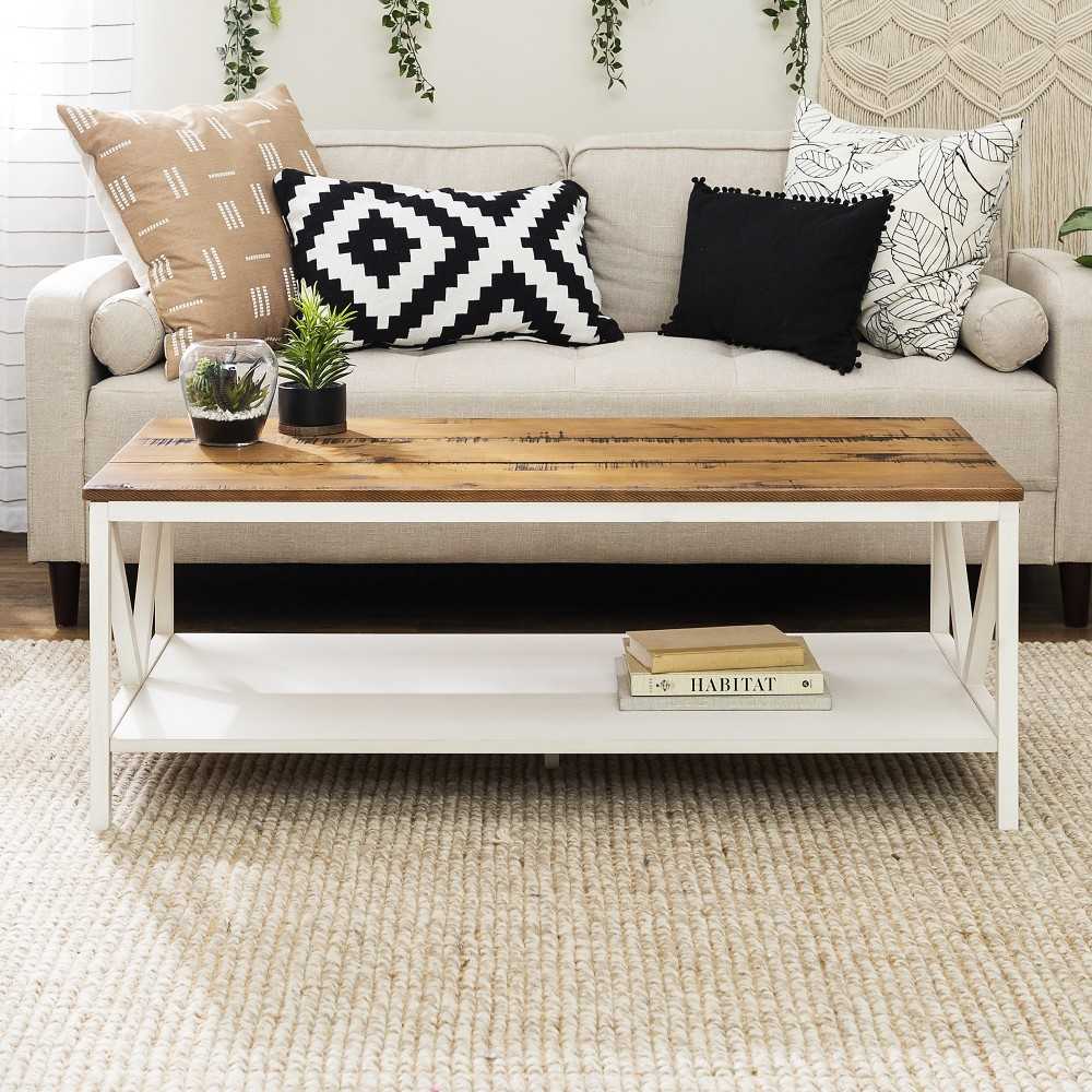 Natalee 48" Distressed Farmhouse Coffee Table - Rustic Oak/White Wash