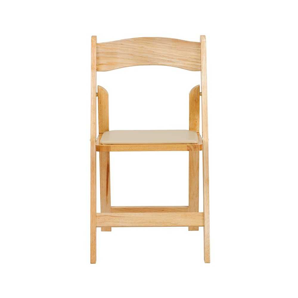 Natural Wood Folding Chair with Vinyl Padded Seat