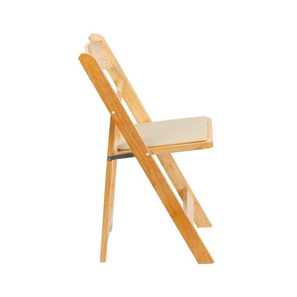 Natural Wood Folding Chair with Vinyl Padded Seat