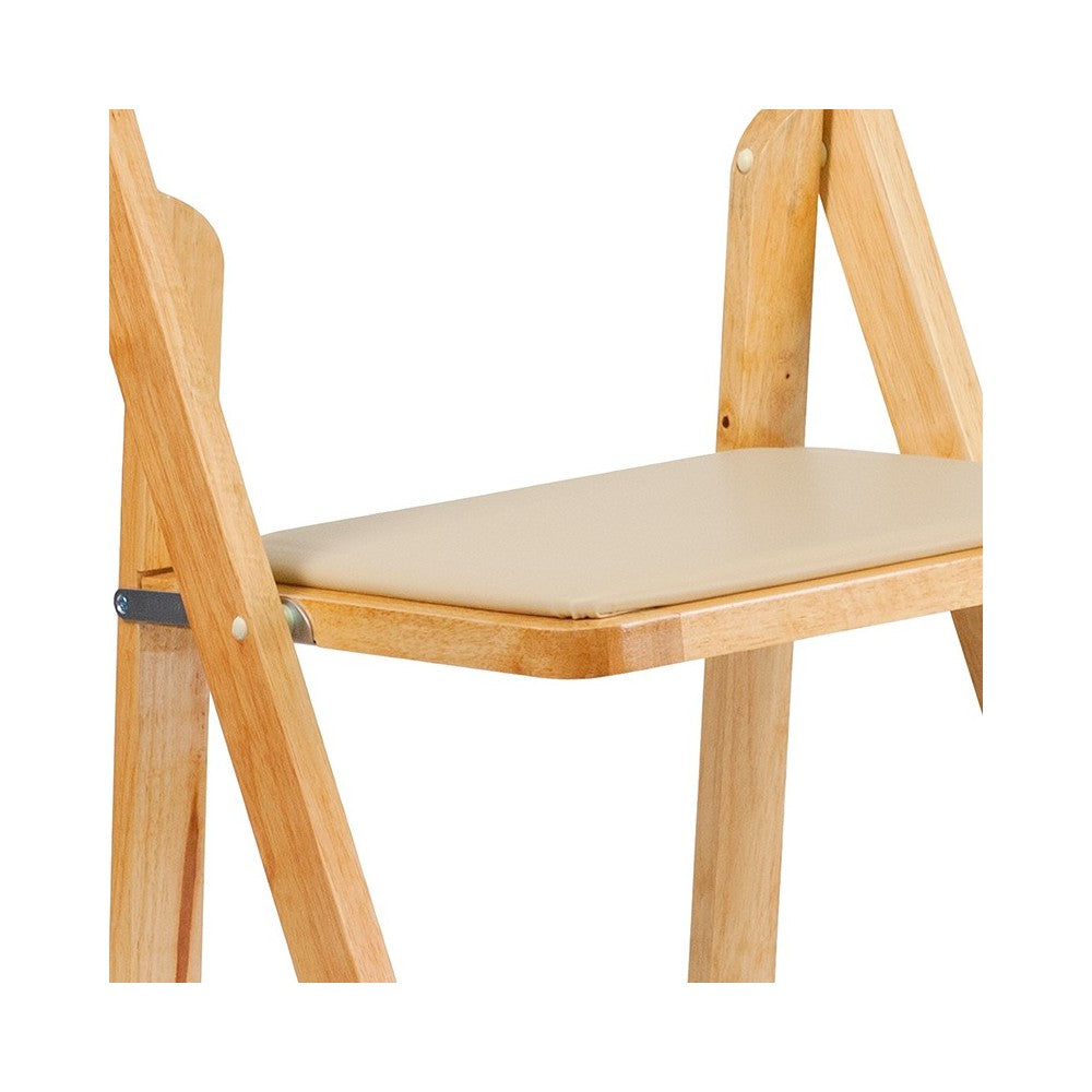 Natural Wood Folding Chair with Vinyl Padded Seat