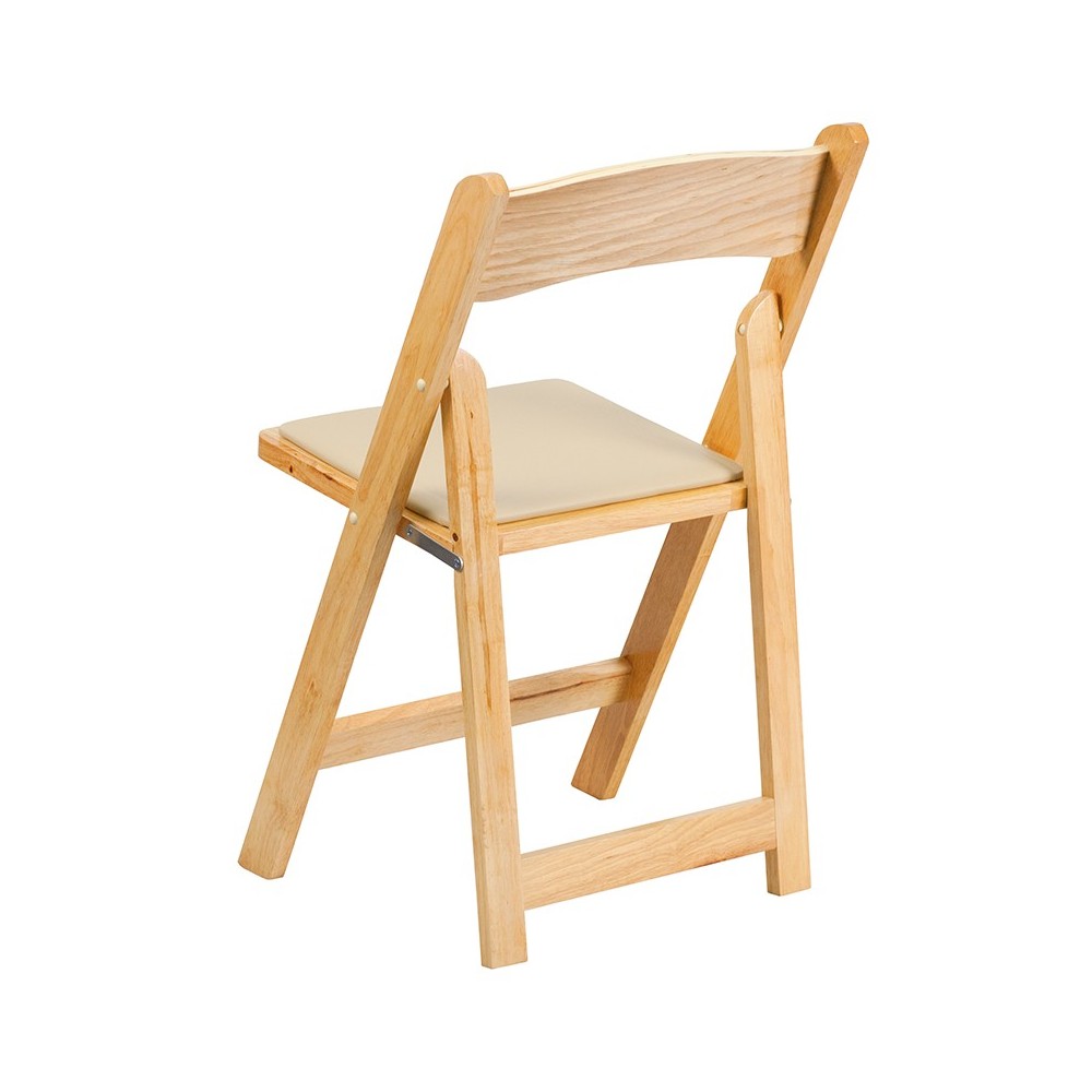 Natural Wood Folding Chair with Vinyl Padded Seat
