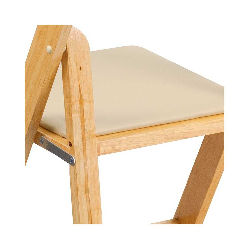 Natural Wood Folding Chair with Vinyl Padded Seat