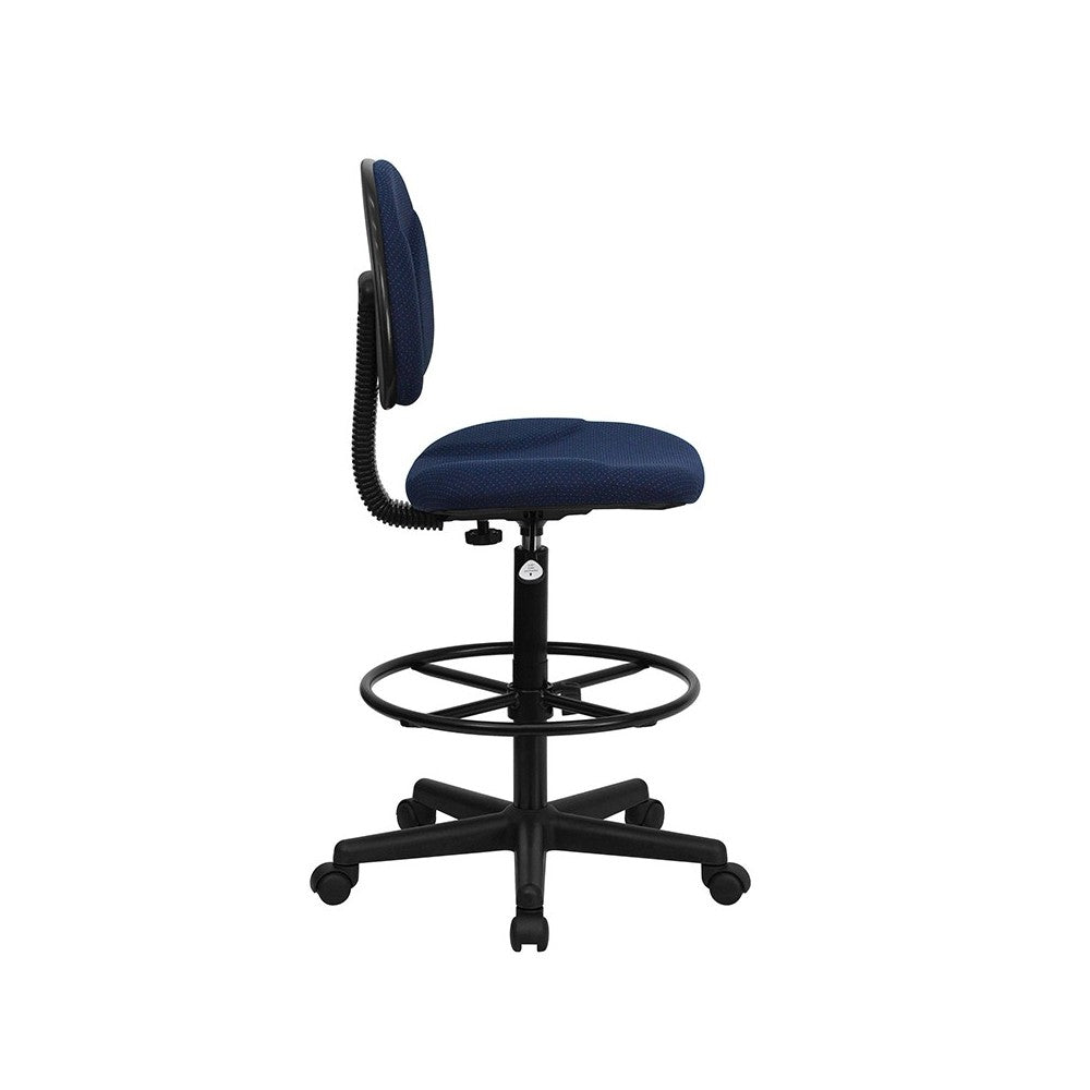 Navy Blue Patterned Fabric Drafting Chair (Cylinders: 22.5''-27''H or 26''-30.5''H)