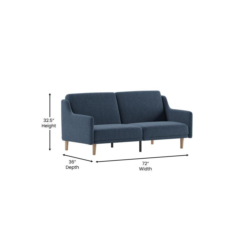 Navy Faux Linen Sofa Futon