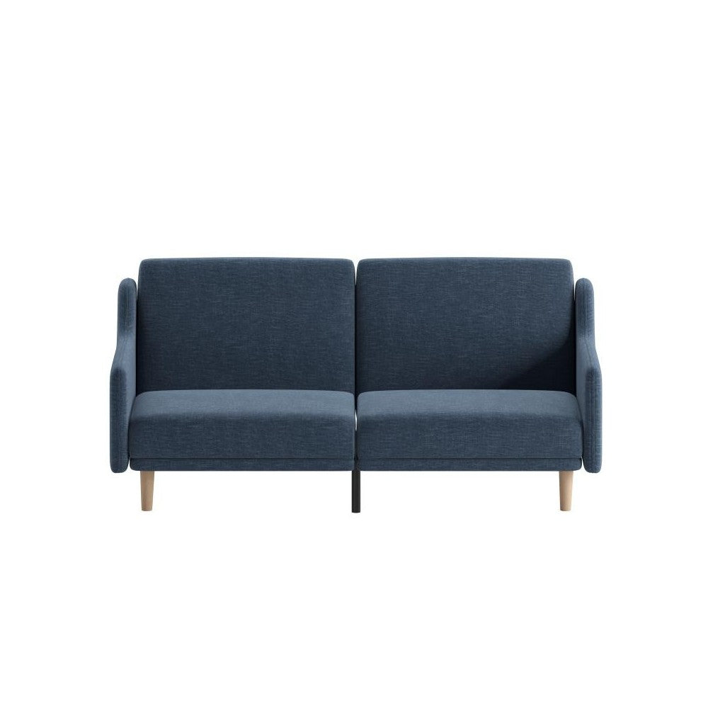 Navy Faux Linen Sofa Futon