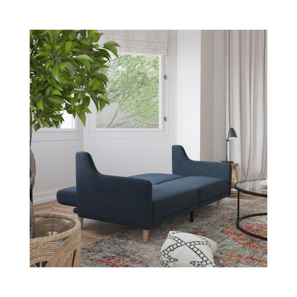 Navy Faux Linen Sofa Futon
