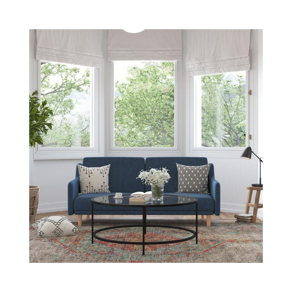 Navy Faux Linen Sofa Futon