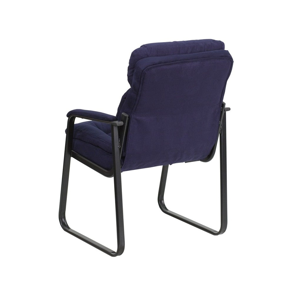 Navy Microfiber Executive Side Reception Chair with Lumbar Support and Sled Base