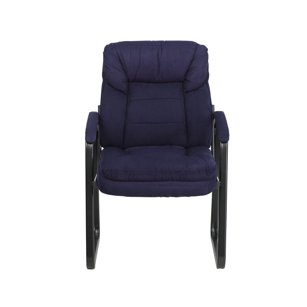 Navy Microfiber Executive Side Reception Chair with Lumbar Support and Sled Base