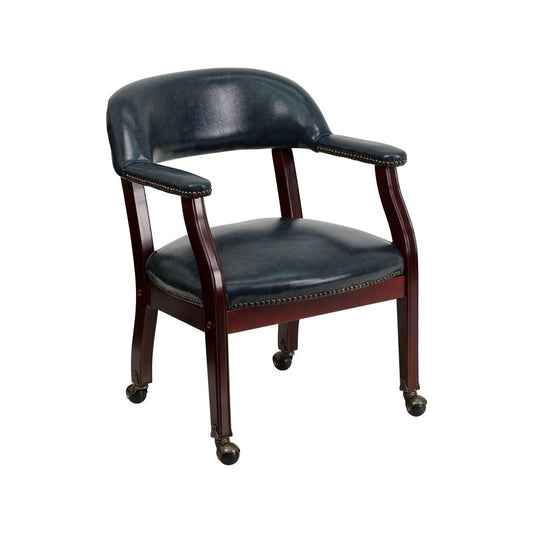 Navy Vinyl Luxurious Conference Chair with Accent Nail Trim and Casters