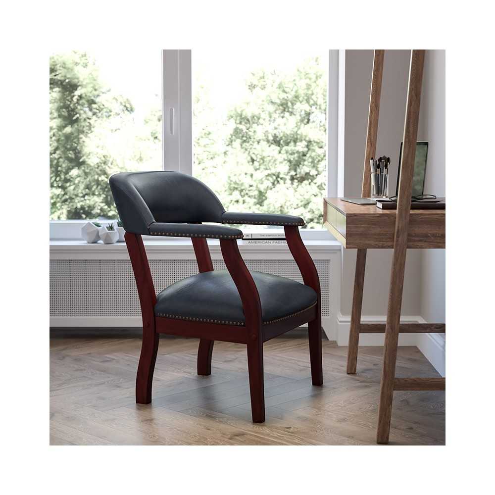 Navy Vinyl Luxurious Conference Chair with Accent Nail Trim