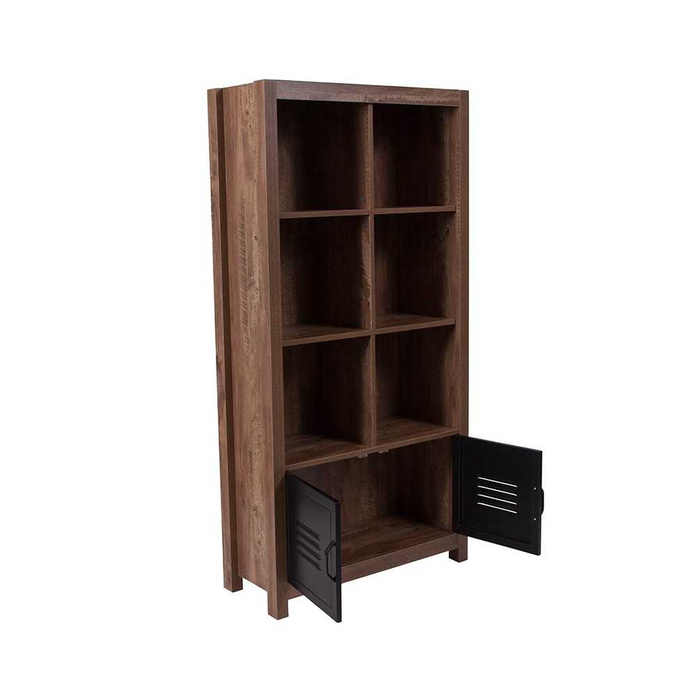 New Lancaster Collection 59.5"H 6 Cube Storage Organizer Bookcase with Metal Cabinet Doors in Crosscut Oak Wood Grain Finish