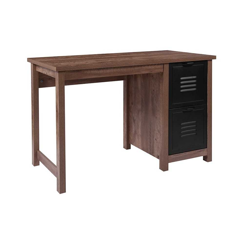 New Lancaster Collection Crosscut Oak Wood Grain Finish Computer Desk with Metal Drawers