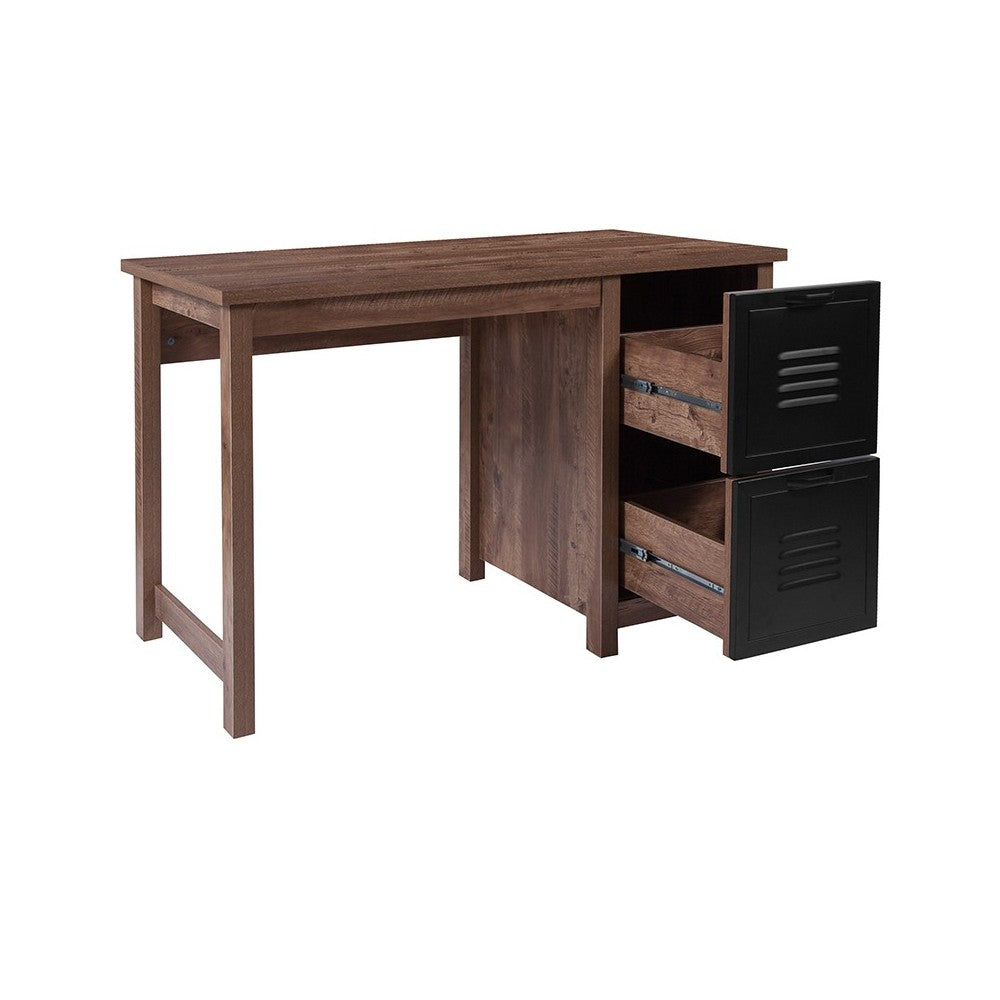 New Lancaster Collection Crosscut Oak Wood Grain Finish Computer Desk with Metal Drawers