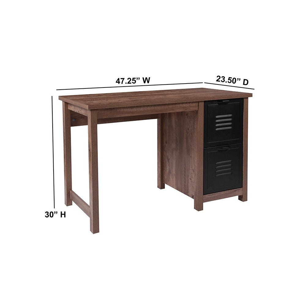 New Lancaster Collection Crosscut Oak Wood Grain Finish Computer Desk with Metal Drawers