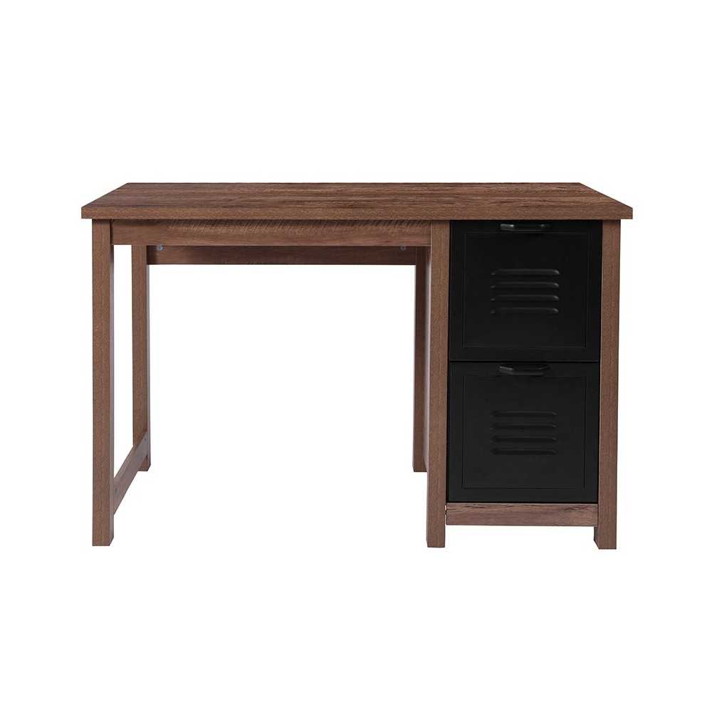 New Lancaster Collection Crosscut Oak Wood Grain Finish Computer Desk with Metal Drawers